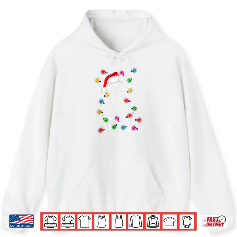 Hoodie Funny French Bulldog Dog Tree Christmas Lights Xmas Shirt