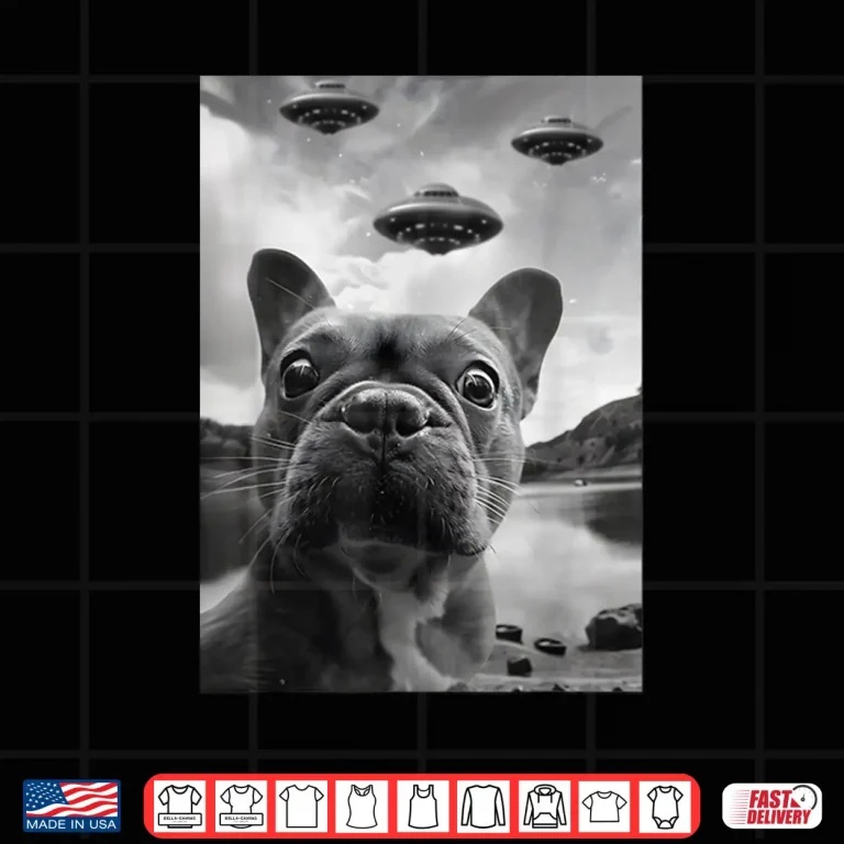 Design Funny French Bulldog Selfie With Ufos Weird Puppy Dog Shirt