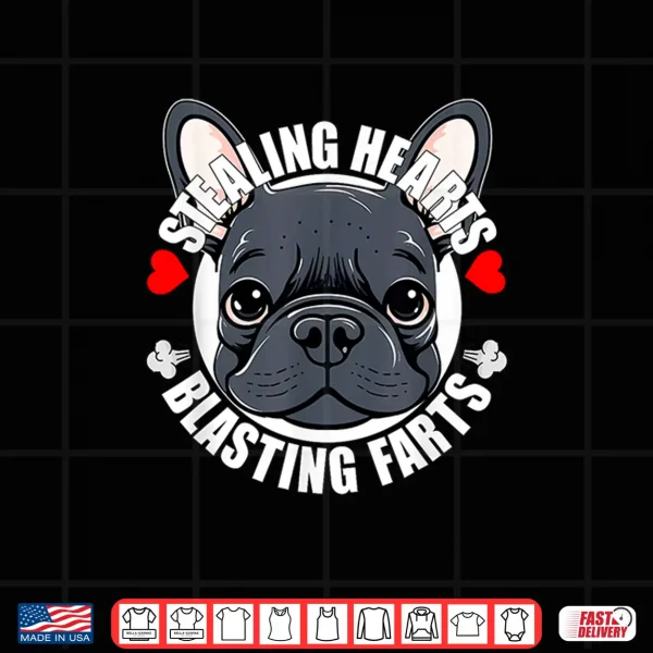 Design Funny Frenchie French Bulldog Stealing Hearts Blasting Farts Shirt