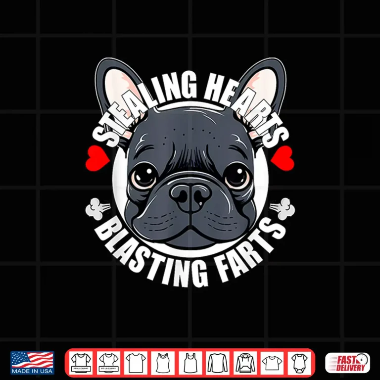Design Funny Frenchie French Bulldog Stealing Hearts Blasting Farts Shirt