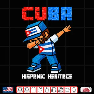 Design Cuba Dabbing Boys Game Pixel Hispanic Heritage Cuban Shirt 1
