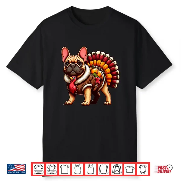 Cute Dog Frenchie Thanksgiving Kids Teen Girl Boy Shirt