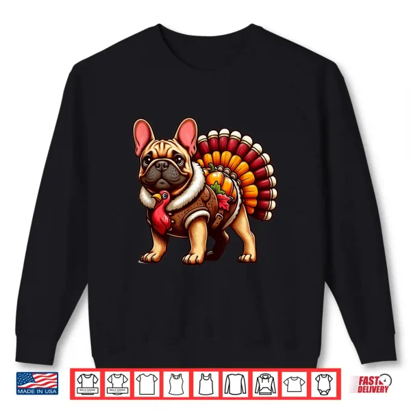 Sweatshirt Cute Dog Frenchie Thanksgiving Kids Teen Girl Boy Shirt
