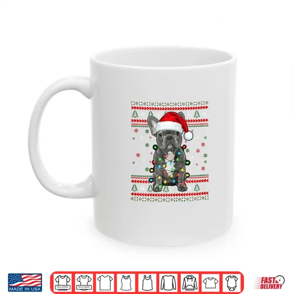 Mug Dog Christmas French Bulldog Christmas Lights Ugly Sweater Shirt
