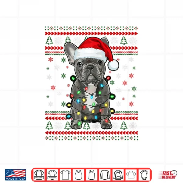 Design Dog Christmas French Bulldog Christmas Lights Ugly Sweater Shirt