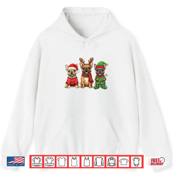Hoodie French Bulldog Christmas Lights Reindeer Santa Dog Lovers Shirt