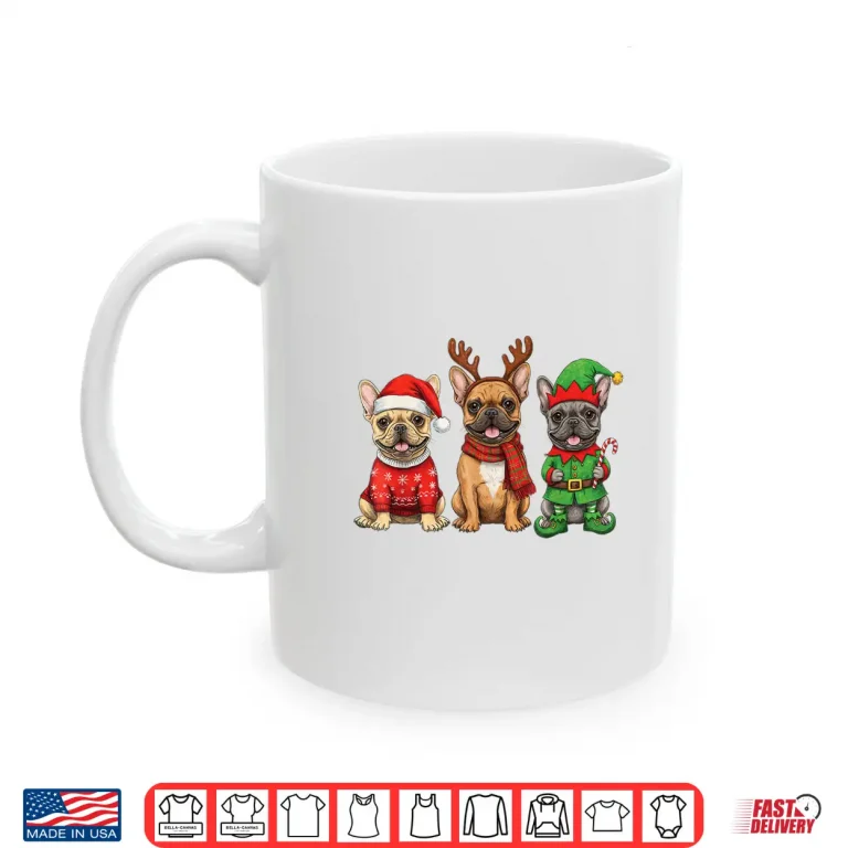Mug French Bulldog Christmas Lights Reindeer Santa Dog Lovers Shirt