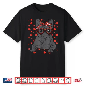 French Bulldog Heart Glasses Valentine Day Frenchie Dog Gift Shirt