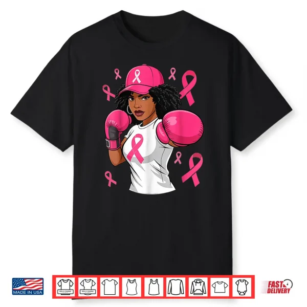 Black African American Breast Cancer Afro Pink Ribbon Shirt