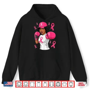 Hoodie Black African American Breast Cancer Afro Pink Ribbon Shirt