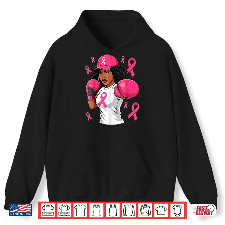Hoodie Black African American Breast Cancer Afro Pink Ribbon Shirt