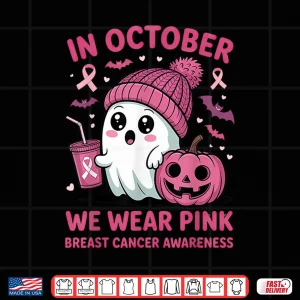 Design Breast Cancer in October We Wear Pink Ghost Halloween Shirt
