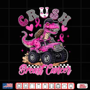 Design Crush Breast Cancer Dinosaur T Rex Monster Truck Shirt