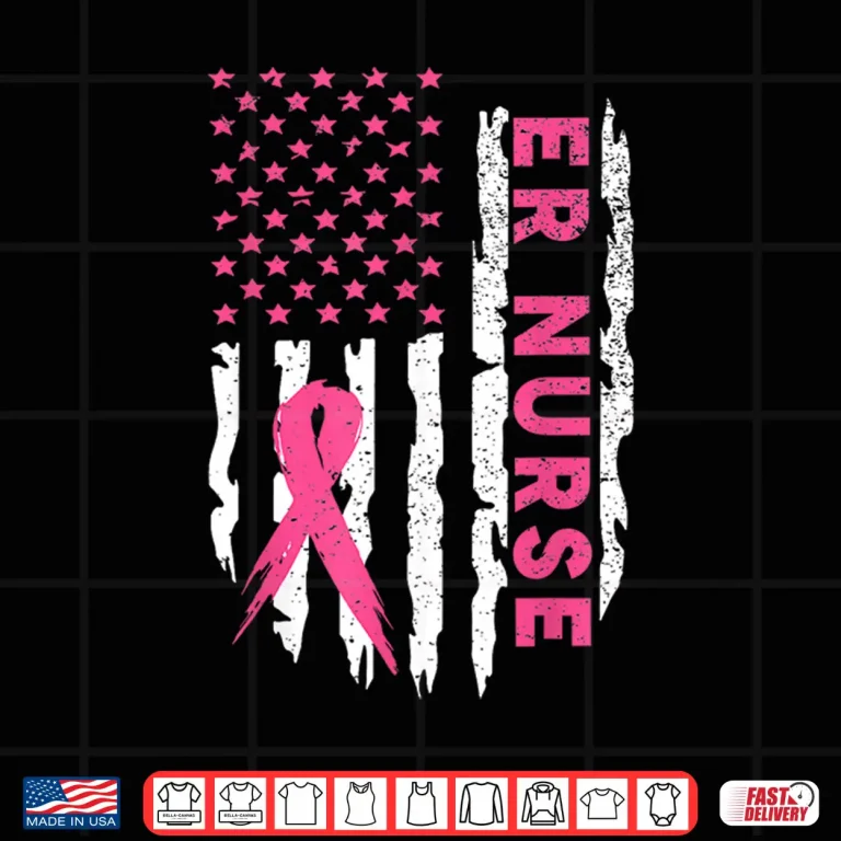 Design Er Nurse American Flag Nurse Breast Cancer Awareness Shirt
