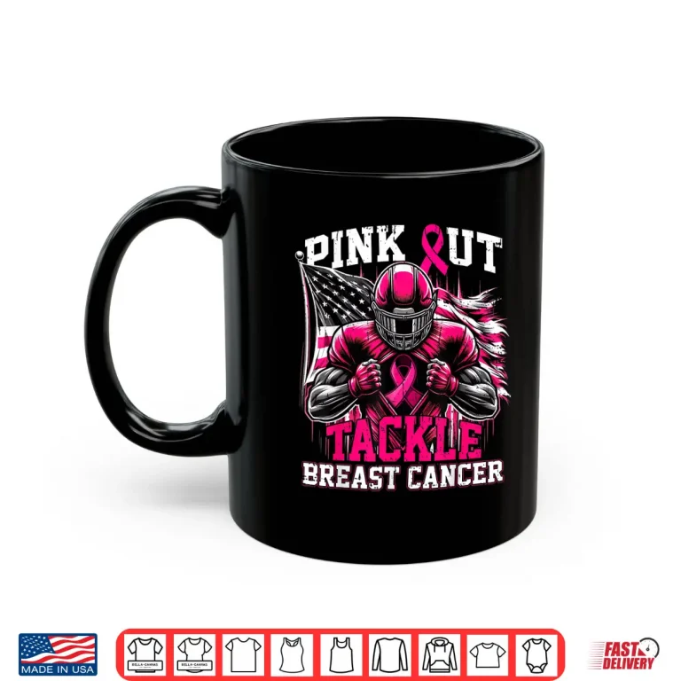 Mug Pink Out Tackle Football Breast Cancer Awareness Shirt