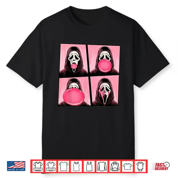 Scary Face Bubble Gum In October We Wear Pink Ghost Meme Shirt