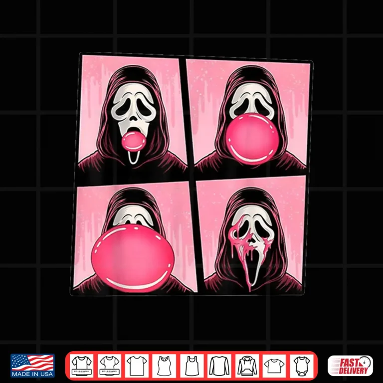 Design Scary Face Bubble Gum in October We Wear Pink Ghost Meme Shirt