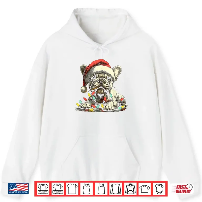 Hoodie French Bulldog Chew Christmas Light Frenchie Xmas Holiday Shirt