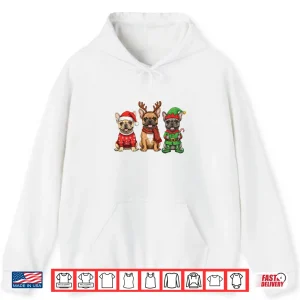 Hoodie French Bulldog Christmas Lights Reindeer Santa Dog Lovers Long Sleeve Shirt