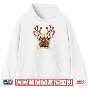 Hoodie French Bulldog Reindeer Christmas Lights Dog Lover Xmas Shirt