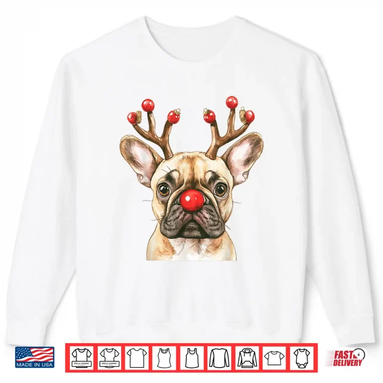 Sweatshirt French Bulldog Reindeer Christmas Lights Dog Lover Xmas Shirt