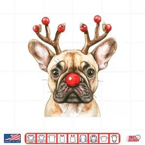 Design French Bulldog Reindeer Christmas Lights Dog Lover Xmas Shirt