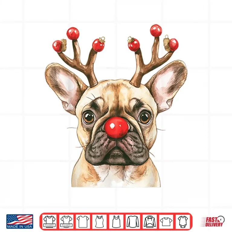 Design French Bulldog Reindeer Christmas Lights Dog Lover Xmas Shirt
