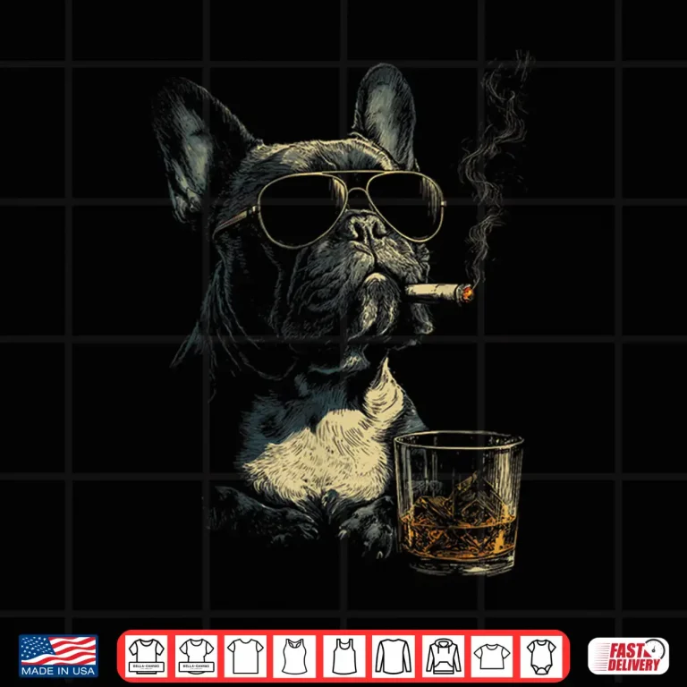 Design French Bulldog Smoking Cigarette Whisky Lover Funny Dog Shirt
