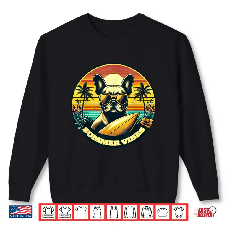 Sweatshirt Summer Vibes French Bulldog Retro Summer Vacation Beach Shirt