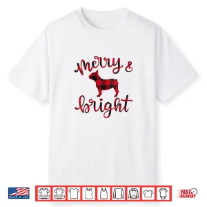 Womens French Bulldog Merry Christmas Buffalo Plaid Dog Cute V Neck Shirt