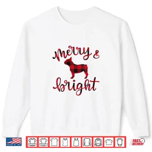 Sweatshirt Womens French Bulldog Merry Christmas Buffalo Plaid Dog Cute V Neck Shirt