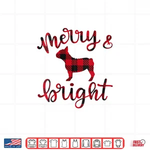 Design Womens French Bulldog Merry Christmas Buffalo Plaid Dog Cute V Neck Shirt