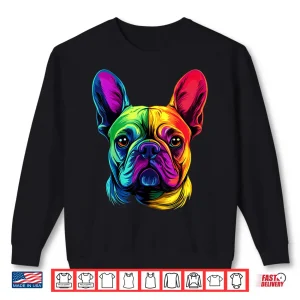 Sweatshirt Colorful French Bulldog Frenchie Face Cute Dog Lover Black Shirt