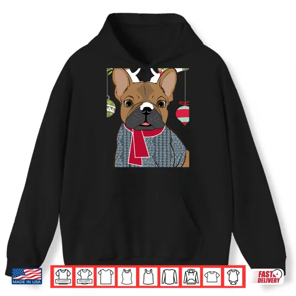 Hoodie Cute French Bulldog Frenchie Christmas Reindeer Shirt