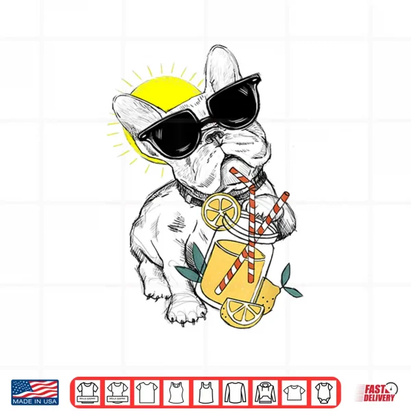 Design Funny French Bulldog Glasses Summer Lemonade Gift Shirt