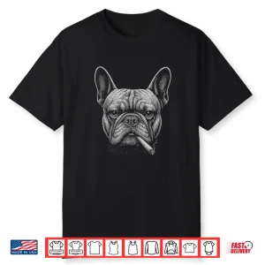 Graphic Art Animal Lover Adult French Bulldog Smoking Funny Shirt