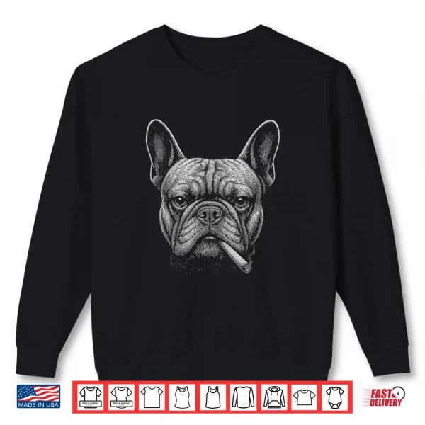 Sweatshirt Graphic Art Animal Lover Adult French Bulldog Smoking Funny Shirt