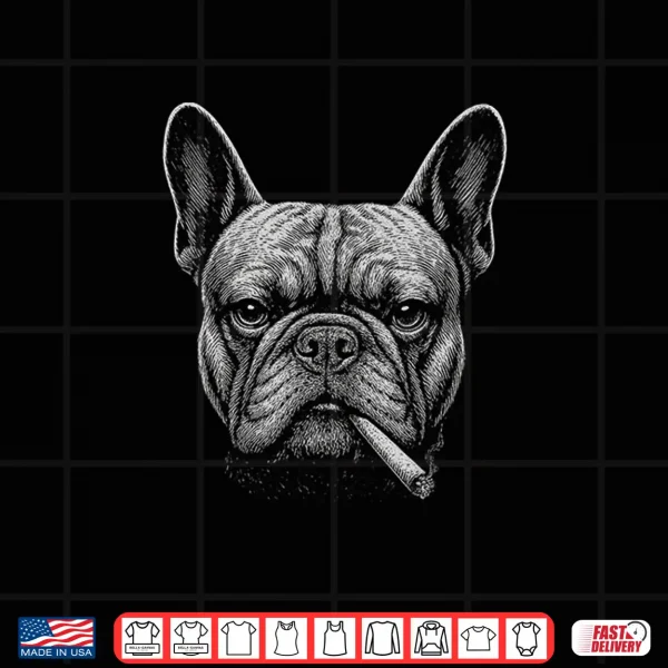 Design Graphic Art Animal Lover Adult French Bulldog Smoking Funny Shirt