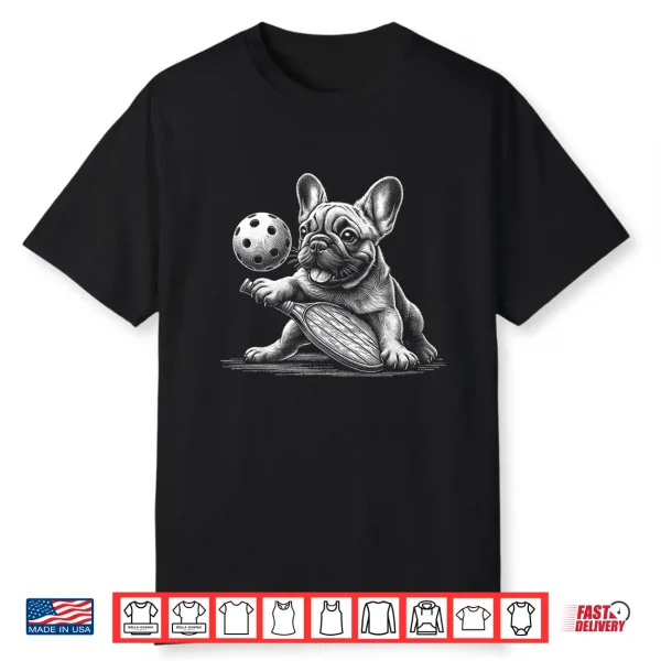 Pickleball French Bulldog Sketch Paddle Sport Shirt
