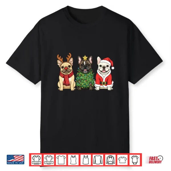 Retro Christmas French Bulldog Santa Reindeer Dog Lover Shirt