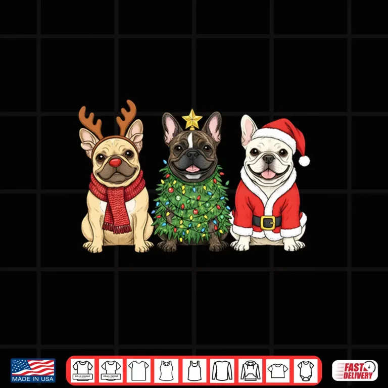 Design Retro Christmas French Bulldog Santa Reindeer Dog Lover Shirt
