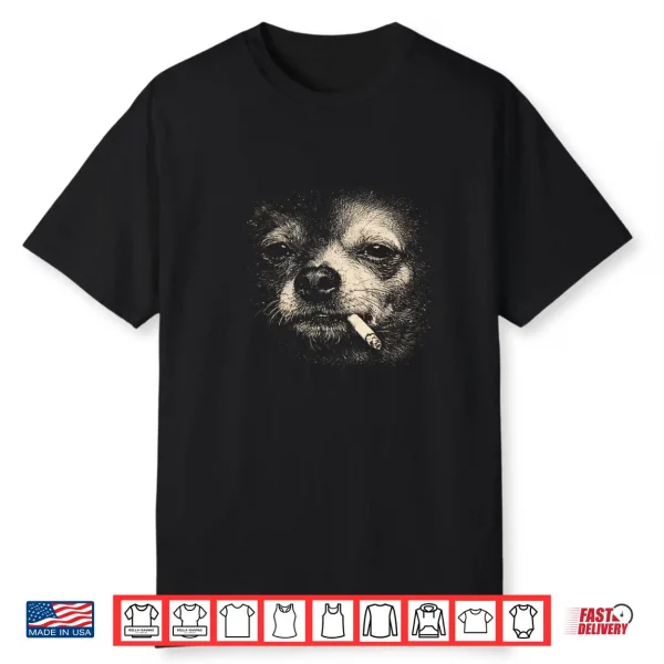 Funny Dog Face Smoking Chihuahua Meme Vintage Y2K Graphic Shirt