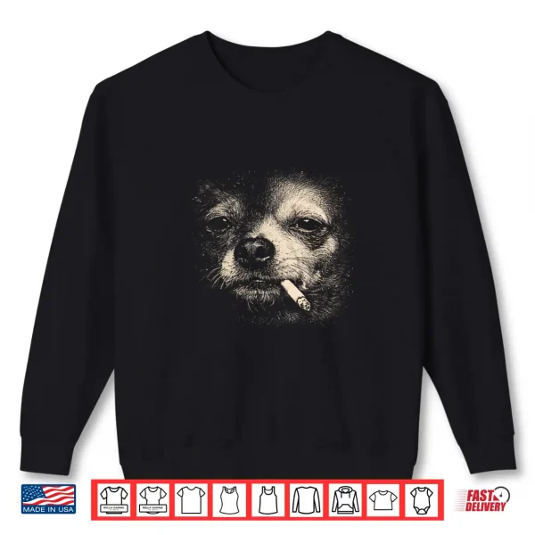 Sweatshirt Funny Dog Face Smoking Chihuahua Meme Vintage Y2K Graphic Shirt