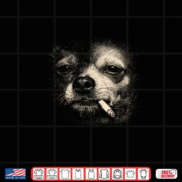 Design Funny Dog Face Smoking Chihuahua Meme Vintage Y2K Graphic Shirt
