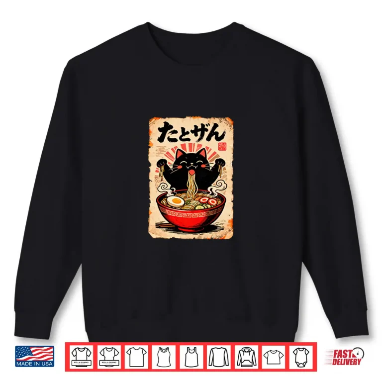 Sweatshirt Japanese Noodle Cat Cute Retro Manga Poster Shirt
