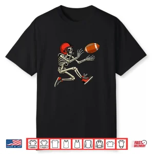 Football Skeleton Catching A Football Gifts Funny Halloween Shirt