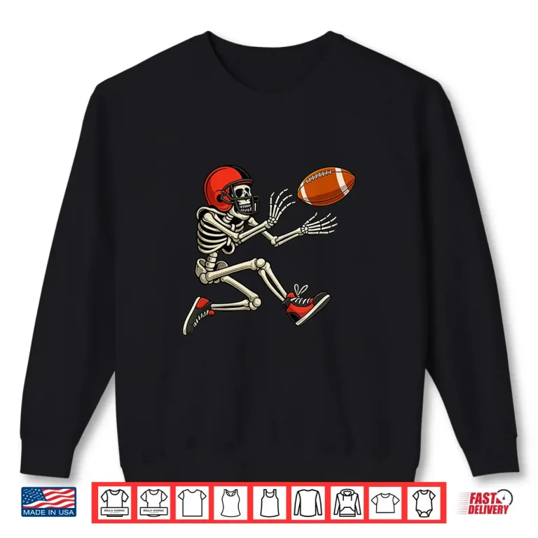 Sweatshirt Football Skeleton Catching a Football Gifts Funny Halloween Shirt
