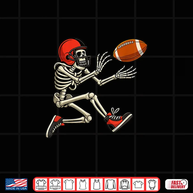 Design Football Skeleton Catching a Football Gifts Funny Halloween Shirt