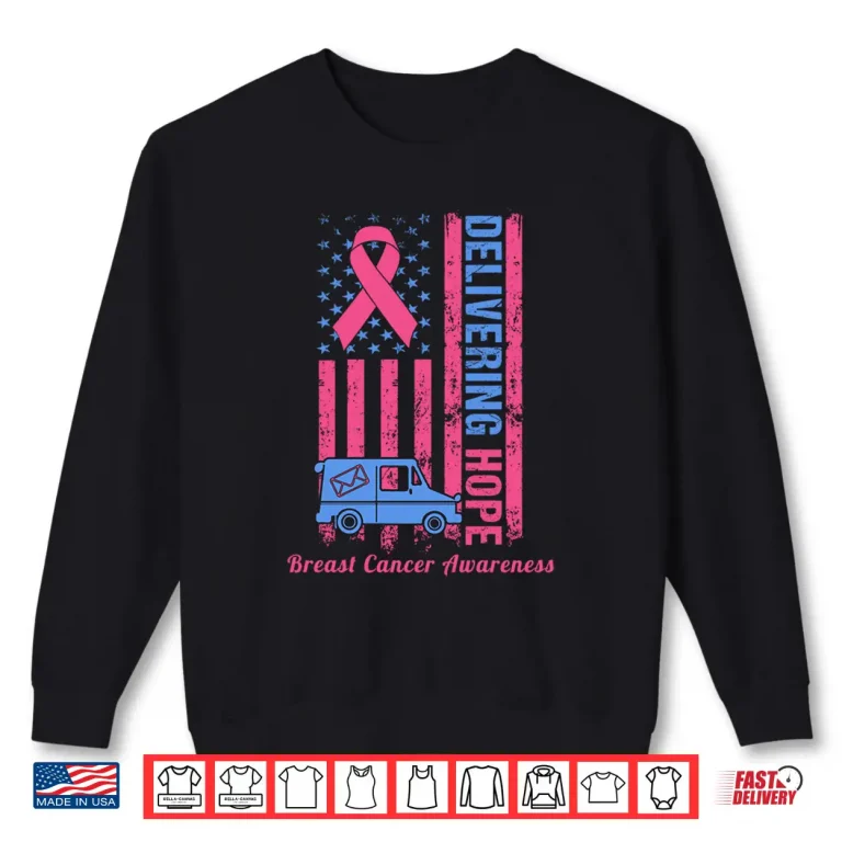 Sweatshirt Postal Worker Breast Cancer Awareness US Flag Shirt