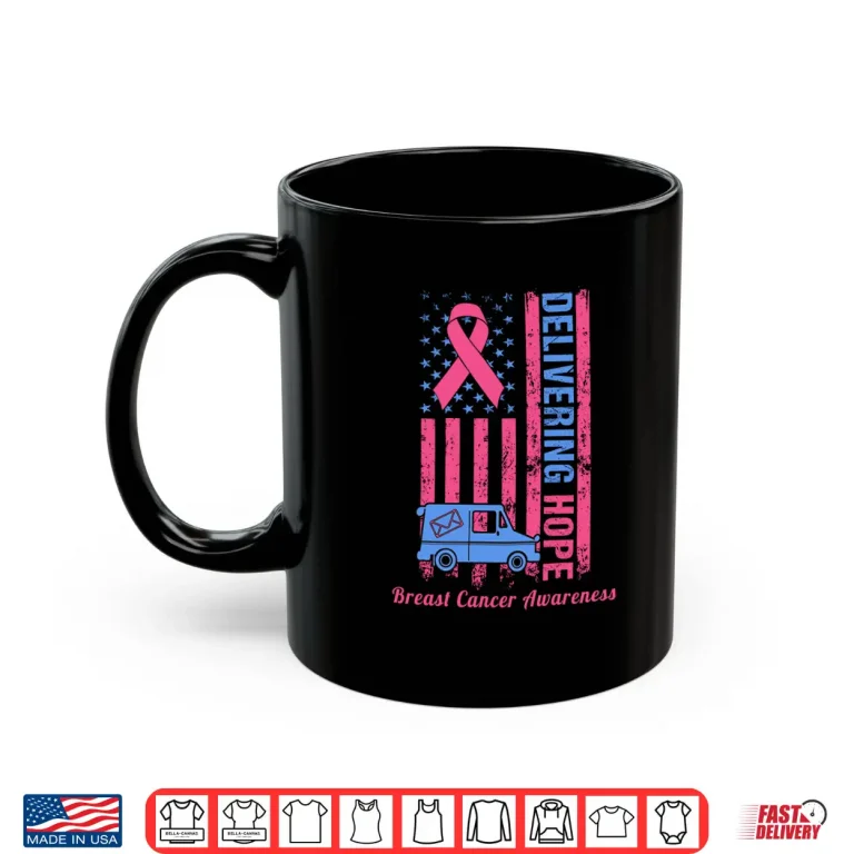 Mug Postal Worker Breast Cancer Awareness US Flag Shirt